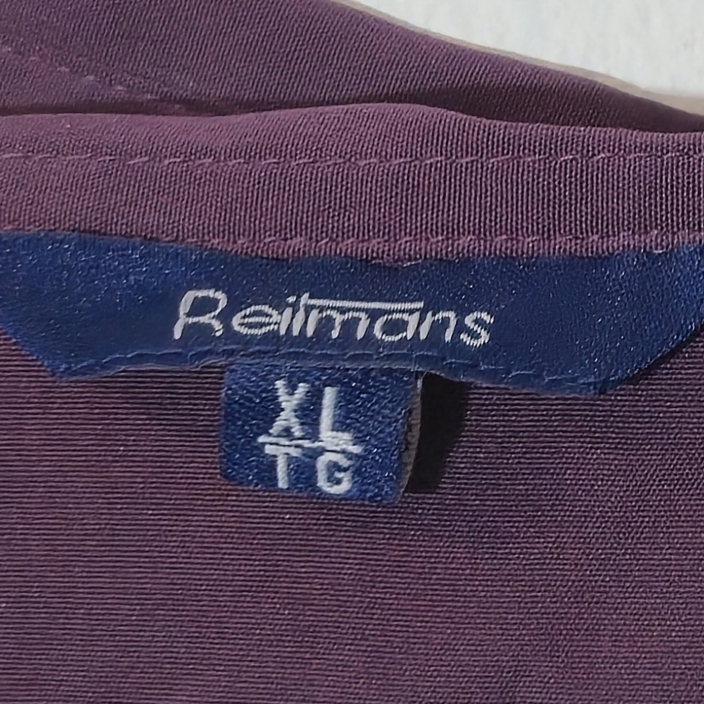 Reitmans XL Pleated Blouse Deep Plum Button-Up Stretch Y2K Retro Office Minimal - Picture 6 of 13